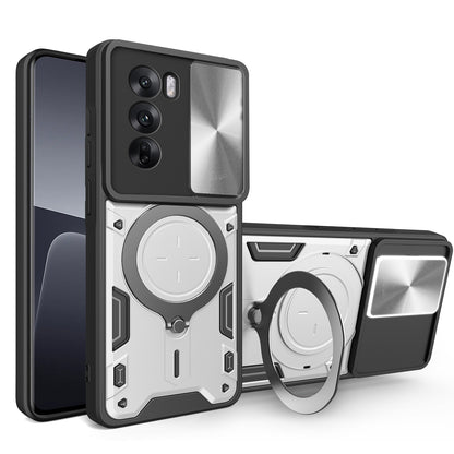 OPPO Reno12 Pro 5G Magnetic Holder CD Texture Sliding Camshield Phone Case, TPU PC Shockproof Cover