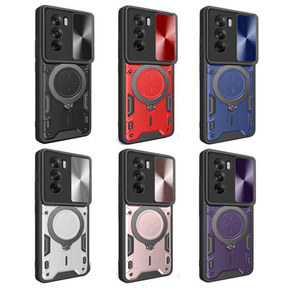 OPPO Reno12 Pro 5G Magnetic Holder CD Texture Sliding Camshield Phone Case, TPU PC Shockproof Cover