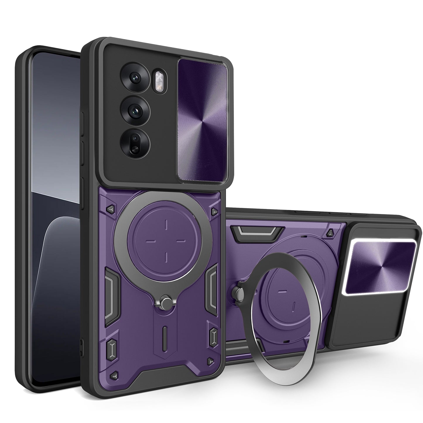OPPO Reno12 Pro 5G Magnetic Holder CD Texture Sliding Camshield Phone Case, TPU PC Shockproof Cover