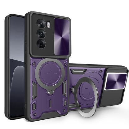 OPPO Reno12 Pro 5G Magnetic Holder CD Texture Sliding Camshield Phone Case, TPU PC Shockproof Cover