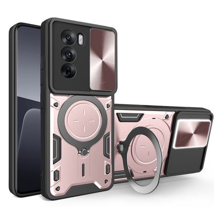 OPPO Reno12 5G Magnetic Holder CD Texture Sliding Camshield Phone Case, TPU PC Shockproof Cover