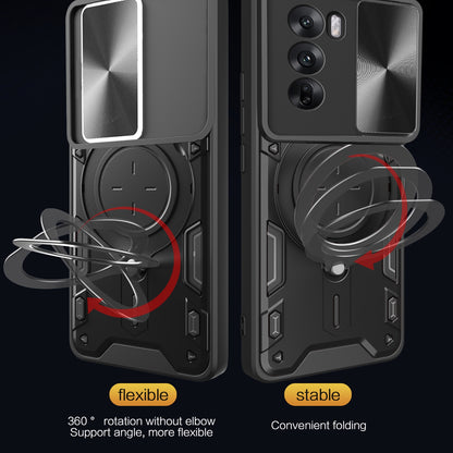 OPPO Reno12 5G Magnetic Holder CD Texture Sliding Camshield Phone Case, TPU PC Shockproof Cover