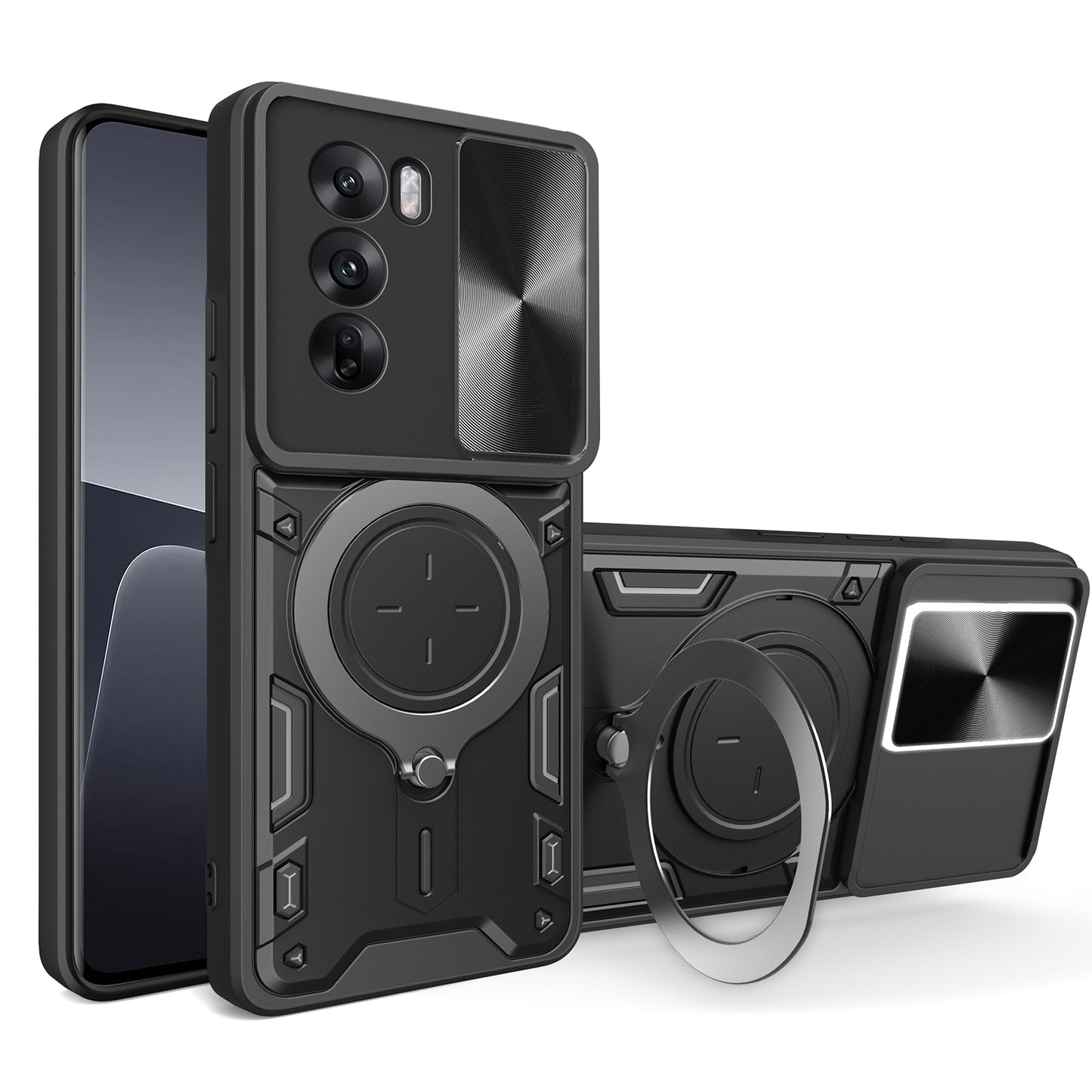 OPPO Reno12 5G Magnetic Holder CD Texture Sliding Camshield Phone Case, TPU PC Shockproof Cover