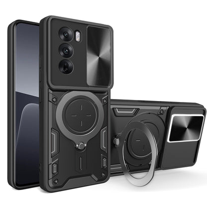 OPPO Reno12 5G Magnetic Holder CD Texture Sliding Camshield Phone Case, TPU PC Shockproof Cover