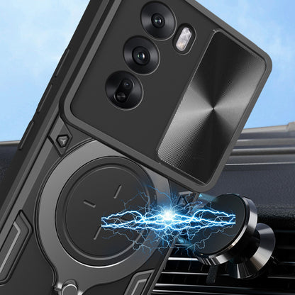 OPPO Reno12 5G Magnetic Holder CD Texture Sliding Camshield Phone Case, TPU PC Shockproof Cover