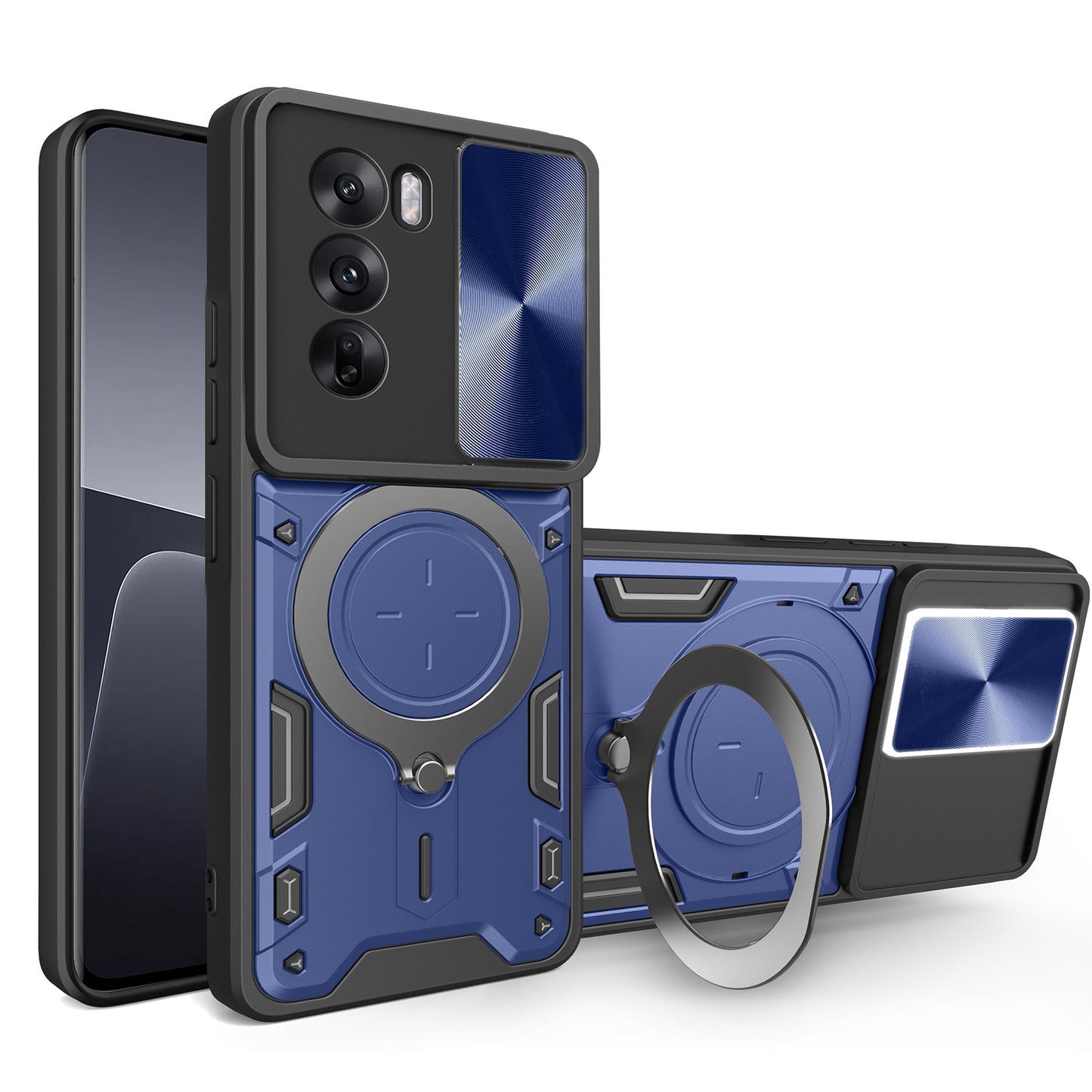 OPPO Reno12 5G Magnetic Holder CD Texture Sliding Camshield Phone Case, TPU PC Shockproof Cover
