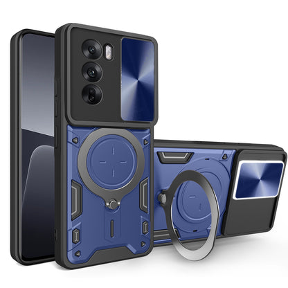 OPPO Reno12 5G Magnetic Holder CD Texture Sliding Camshield Phone Case, TPU PC Shockproof Cover