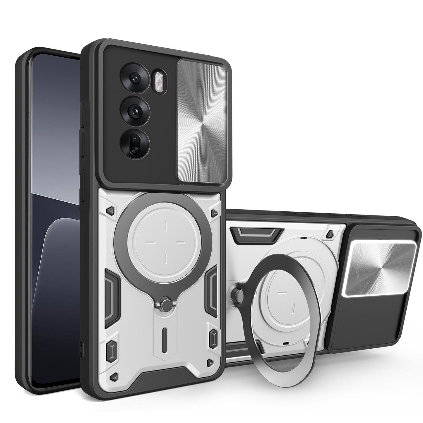 OPPO Reno12 5G Magnetic Holder CD Texture Sliding Camshield Phone Case, TPU PC Shockproof Cover