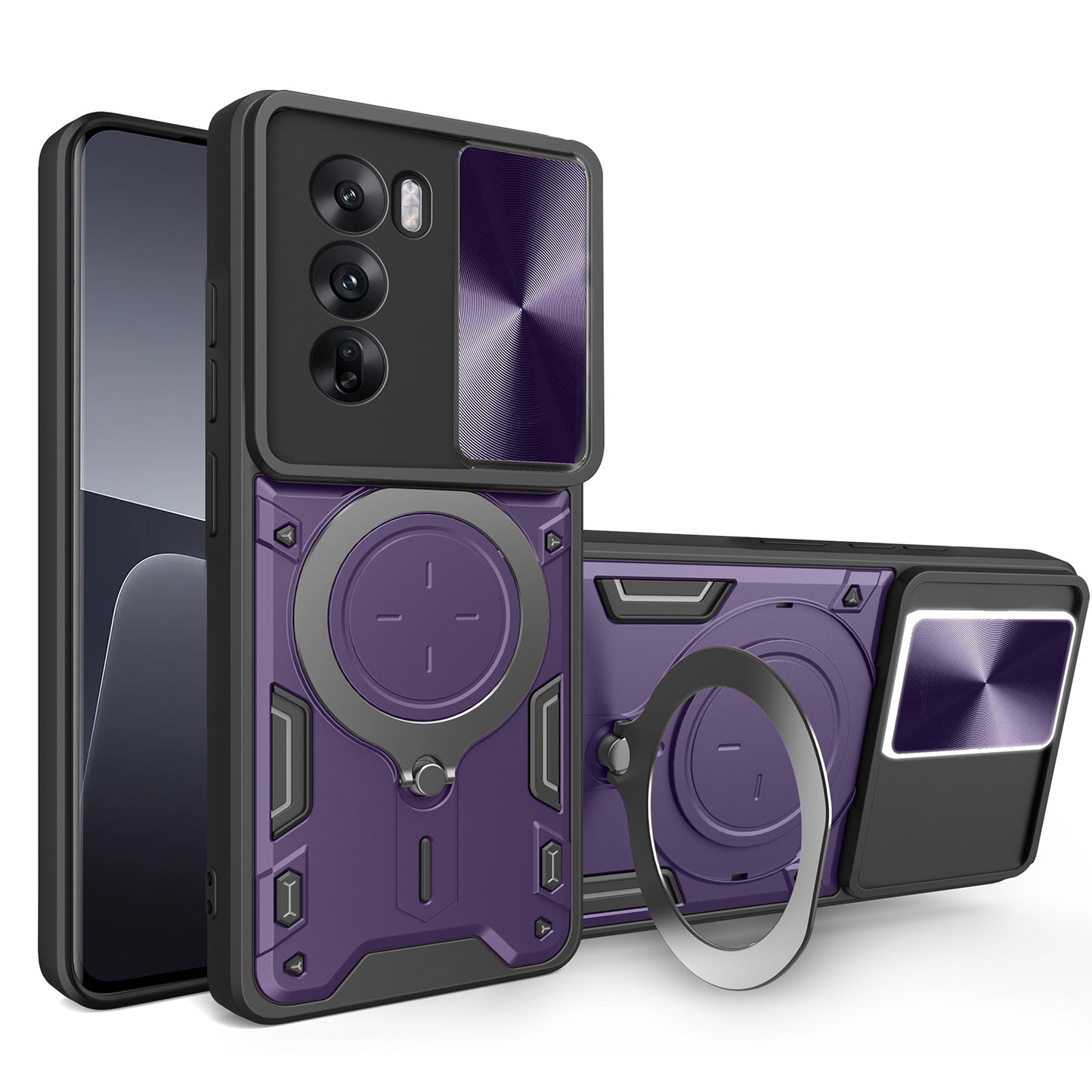 OPPO Reno12 5G Magnetic Holder CD Texture Sliding Camshield Phone Case, TPU PC Shockproof Cover