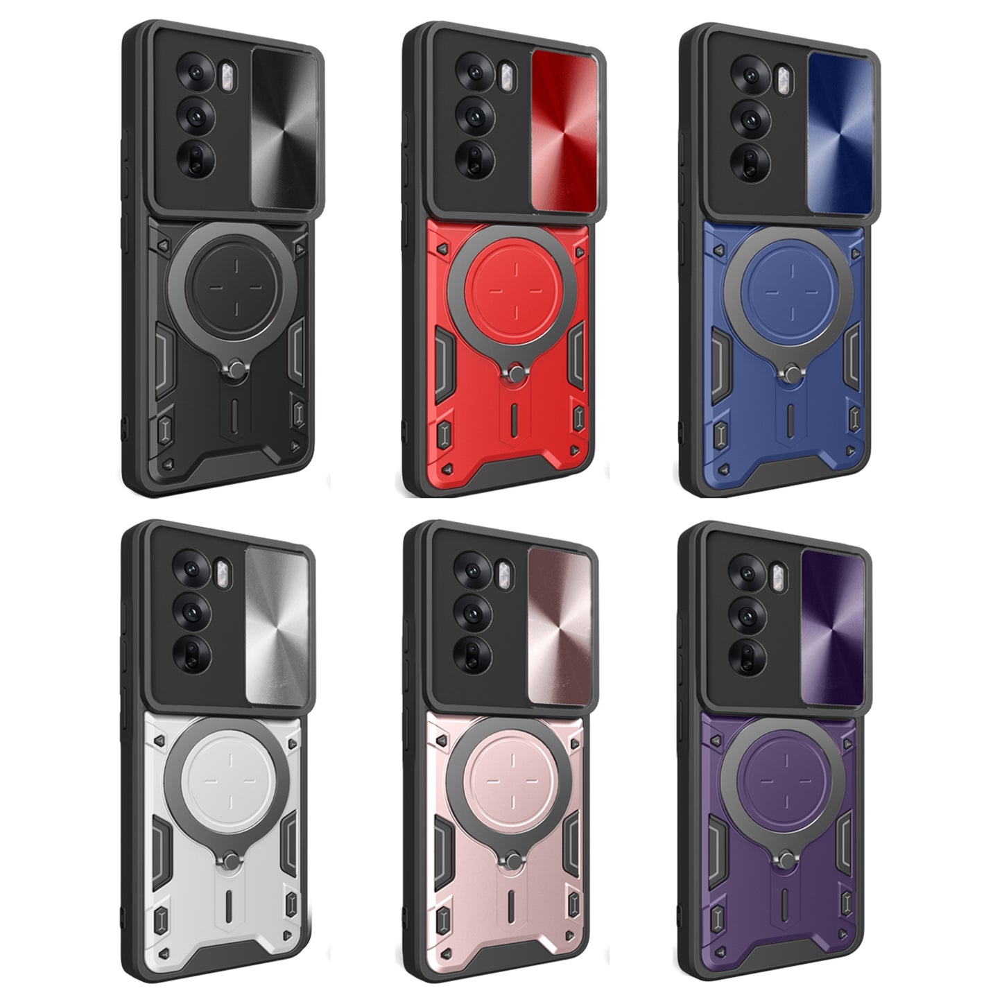 OPPO Reno12 5G Magnetic Holder CD Texture Sliding Camshield Phone Case, TPU PC Shockproof Cover