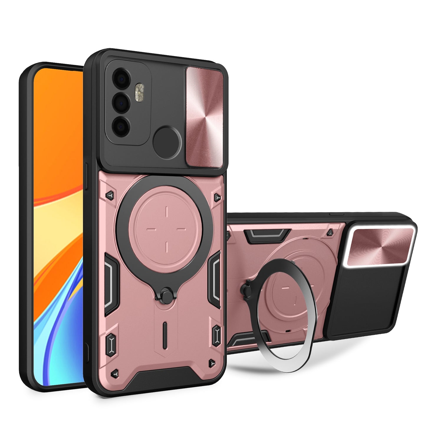 OPPO A53 4G Magnetic Holder CD Texture Sliding Camshield Phone Case, TPU PC Shockproof Cover