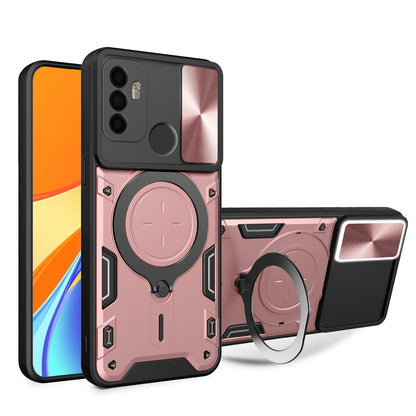 OPPO A53 4G Magnetic Holder CD Texture Sliding Camshield Phone Case, TPU PC Shockproof Cover