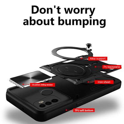 OPPO A53 4G Magnetic Holder CD Texture Sliding Camshield Phone Case, TPU PC Shockproof Cover