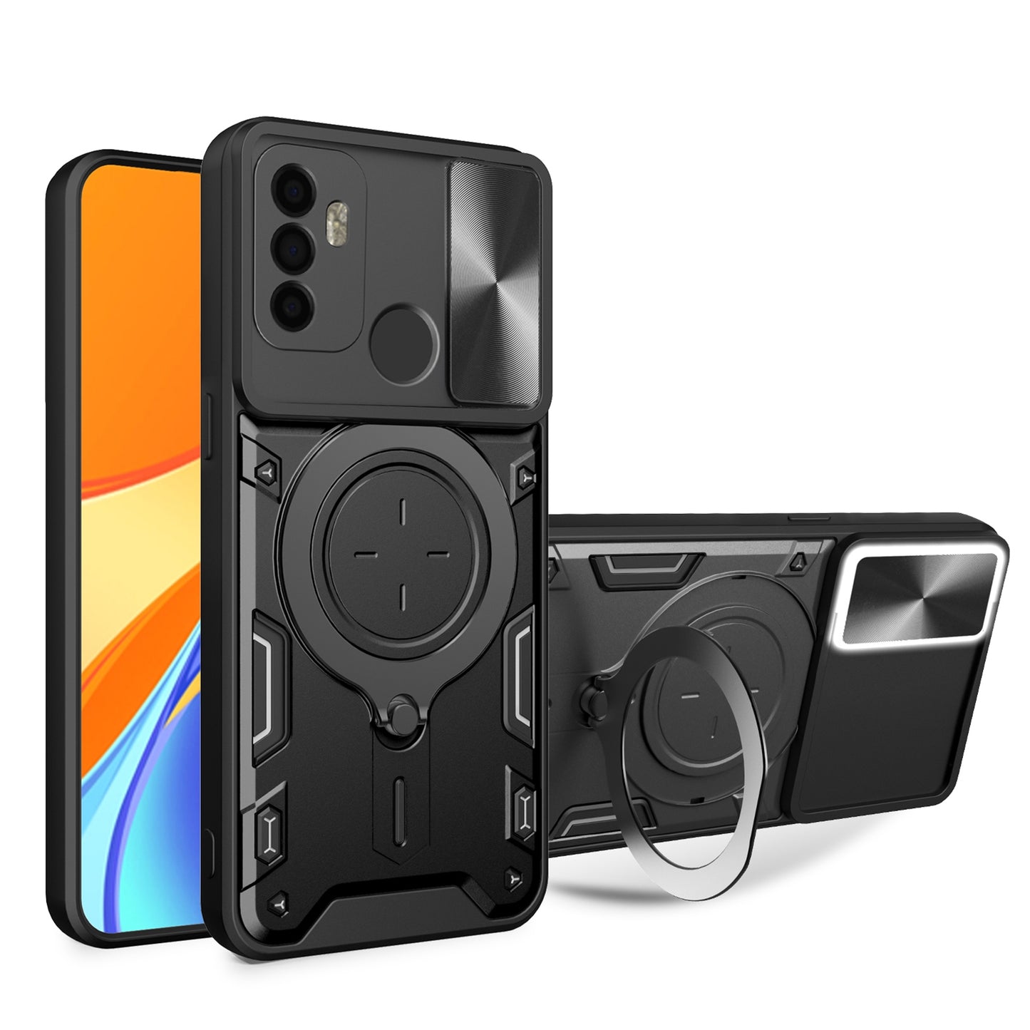 OPPO A53 4G Magnetic Holder CD Texture Sliding Camshield Phone Case, TPU PC Shockproof Cover