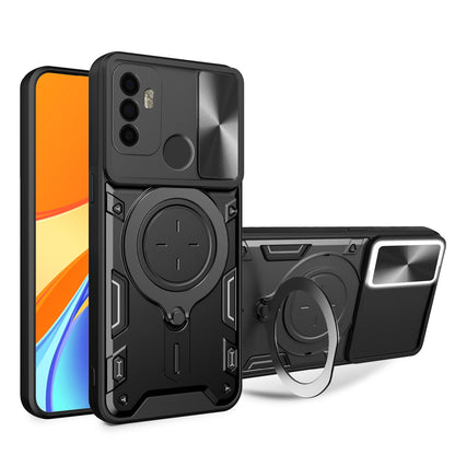 OPPO A53 4G Magnetic Holder CD Texture Sliding Camshield Phone Case, TPU PC Shockproof Cover