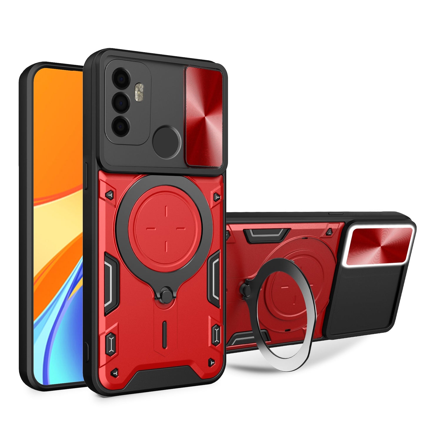 OPPO A53 4G Magnetic Holder CD Texture Sliding Camshield Phone Case, TPU PC Shockproof Cover
