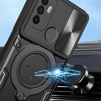 OPPO A53 4G Magnetic Holder CD Texture Sliding Camshield Phone Case, TPU PC Shockproof Cover