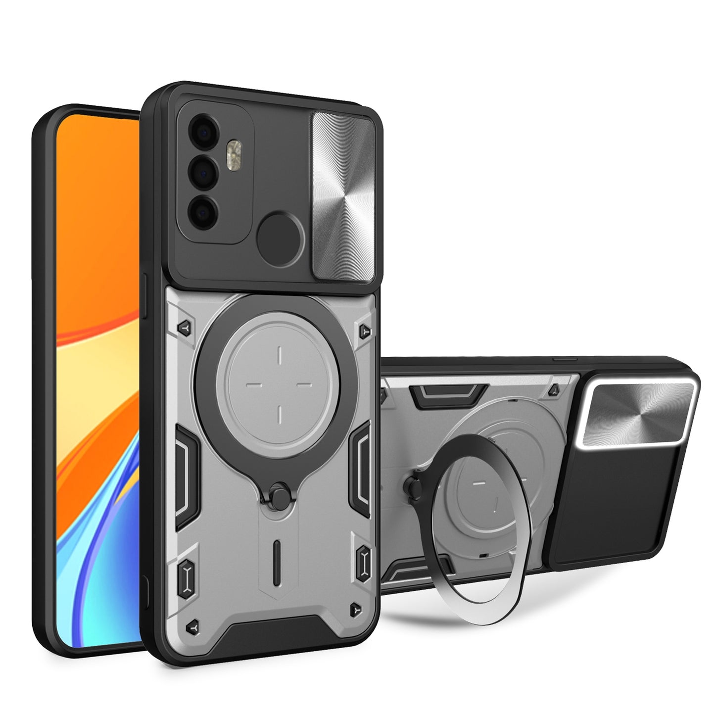 OPPO A53 4G Magnetic Holder CD Texture Sliding Camshield Phone Case, TPU PC Shockproof Cover