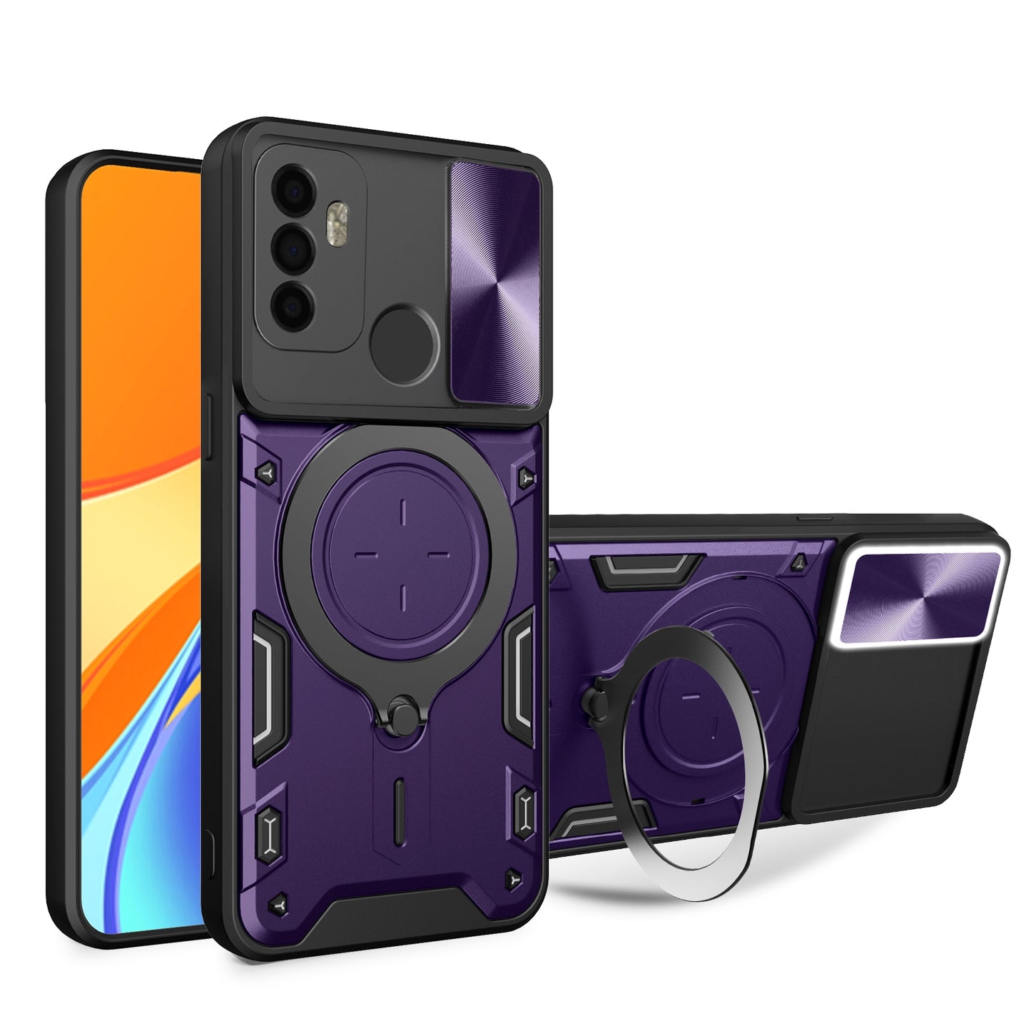 OPPO A53 4G Magnetic Holder CD Texture Sliding Camshield Phone Case, TPU PC Shockproof Cover