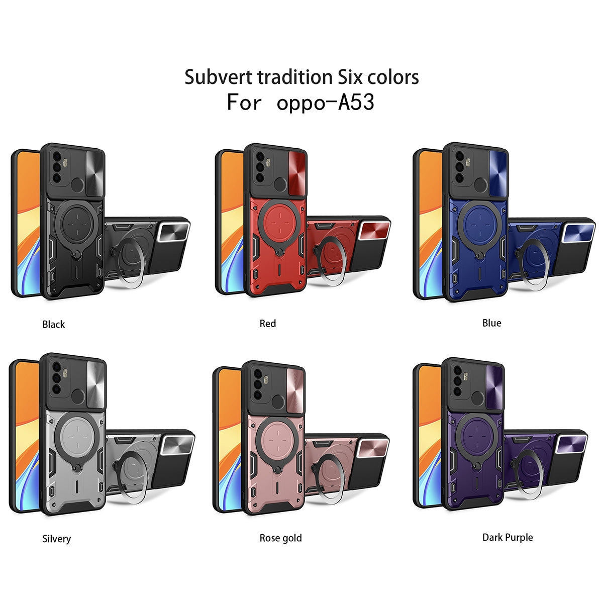 OPPO A53 4G Magnetic Holder CD Texture Sliding Camshield Phone Case, TPU PC Shockproof Cover