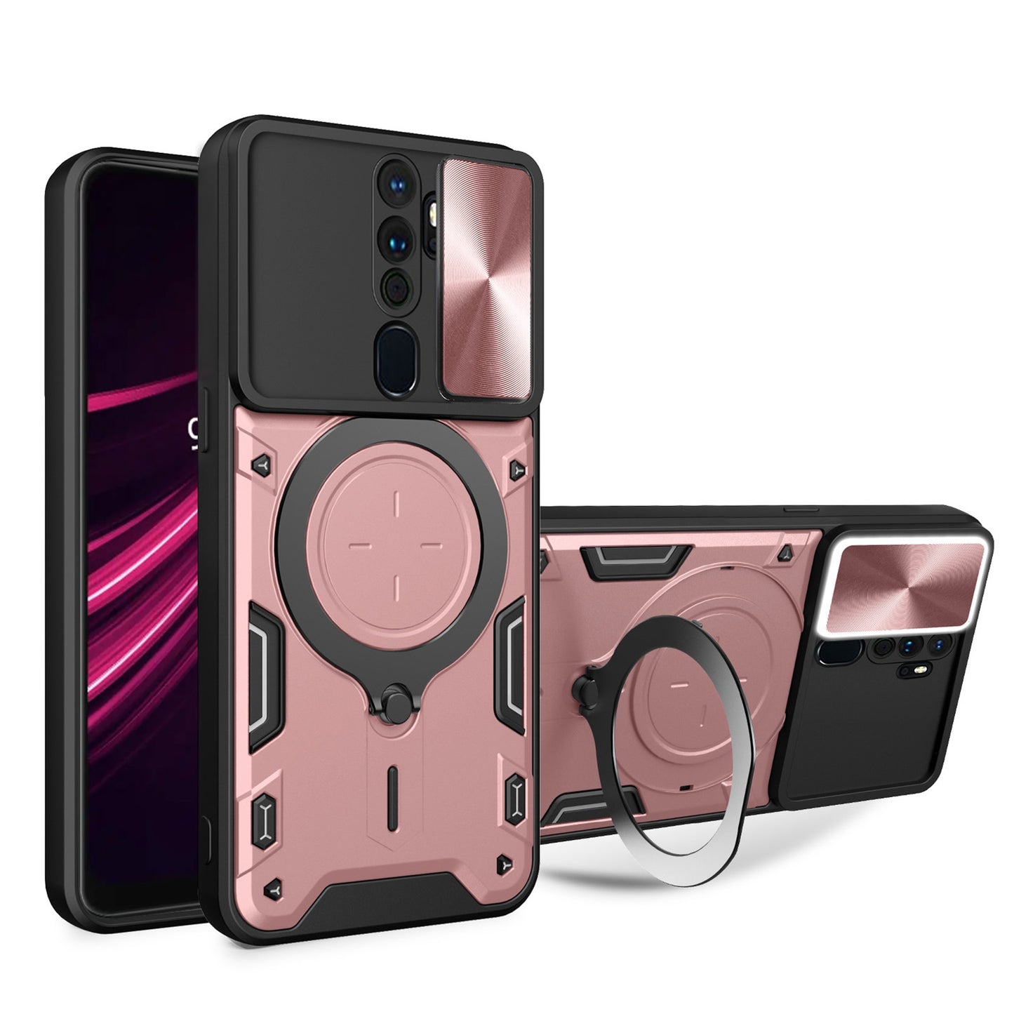 OPPO A9 2020 Magnetic Holder CD Texture Sliding Camshield Phone Case, TPU PC Shockproof Cover
