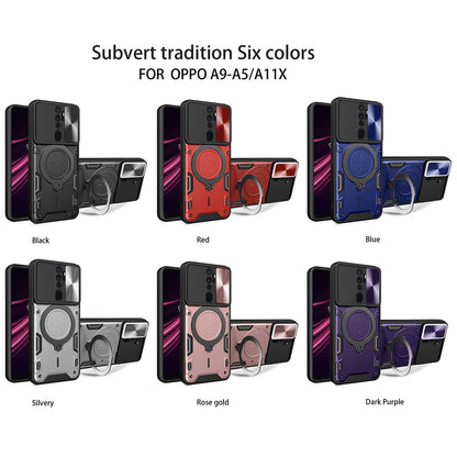 OPPO A11x Magnetic Holder CD Texture Sliding Camshield Phone Case, TPU PC Shockproof Cover