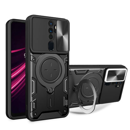 OPPO A9 2020 Magnetic Holder CD Texture Sliding Camshield Phone Case, TPU PC Shockproof Cover