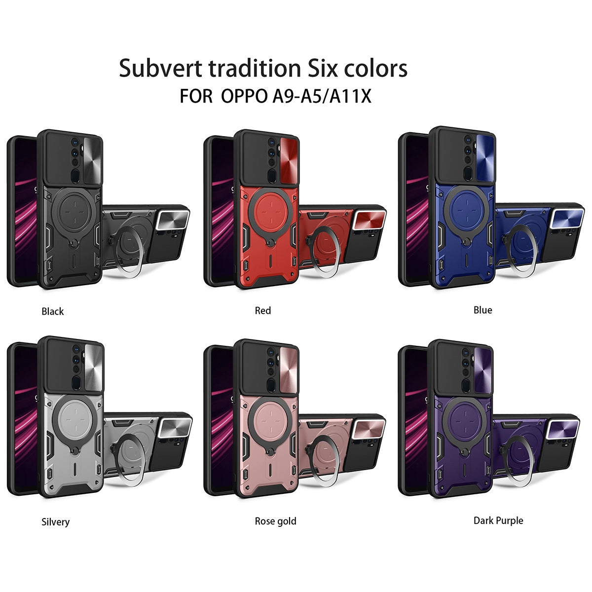 OPPO A9 2020 Magnetic Holder CD Texture Sliding Camshield Phone Case, TPU PC Shockproof Cover