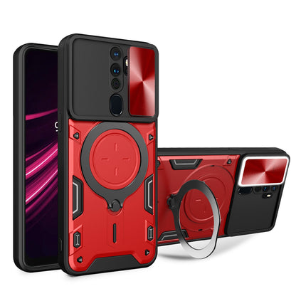 OPPO A9 2020 Magnetic Holder CD Texture Sliding Camshield Phone Case, TPU PC Shockproof Cover