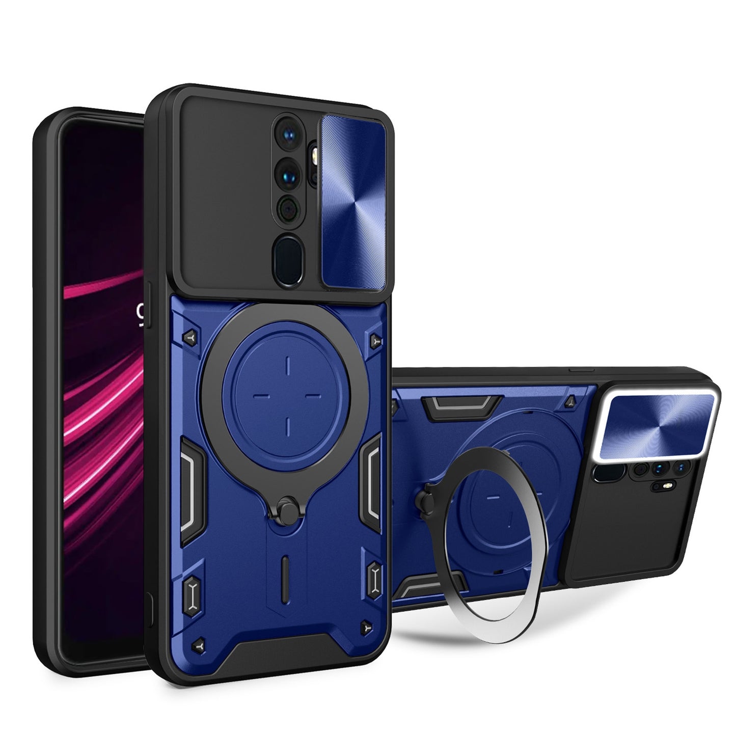 OPPO A9 2020 Magnetic Holder CD Texture Sliding Camshield Phone Case, TPU PC Shockproof Cover