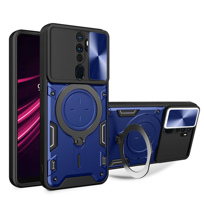 OPPO A9 2020 Magnetic Holder CD Texture Sliding Camshield Phone Case, TPU PC Shockproof Cover
