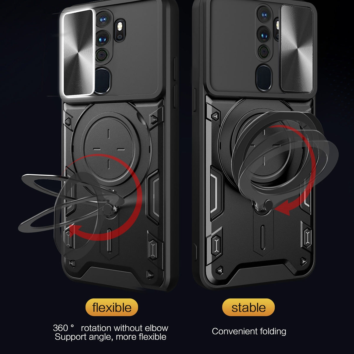 OPPO A9 2020 Magnetic Holder CD Texture Sliding Camshield Phone Case, TPU PC Shockproof Cover