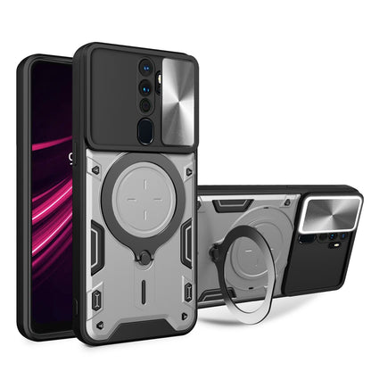 OPPO A9 2020 Magnetic Holder CD Texture Sliding Camshield Phone Case, TPU PC Shockproof Cover