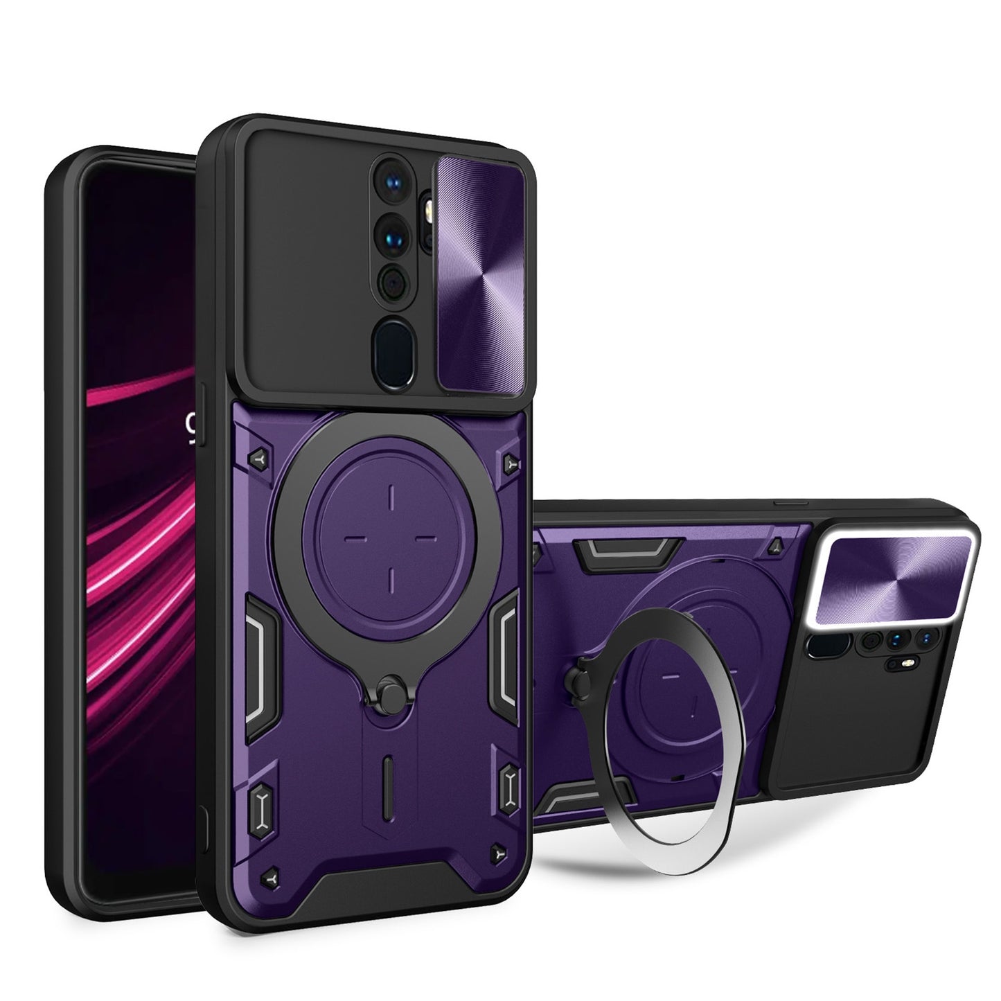 OPPO A9 2020 Magnetic Holder CD Texture Sliding Camshield Phone Case, TPU PC Shockproof Cover