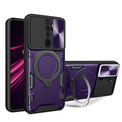OPPO A11x Magnetic Holder CD Texture Sliding Camshield Phone Case, TPU PC Shockproof Cover