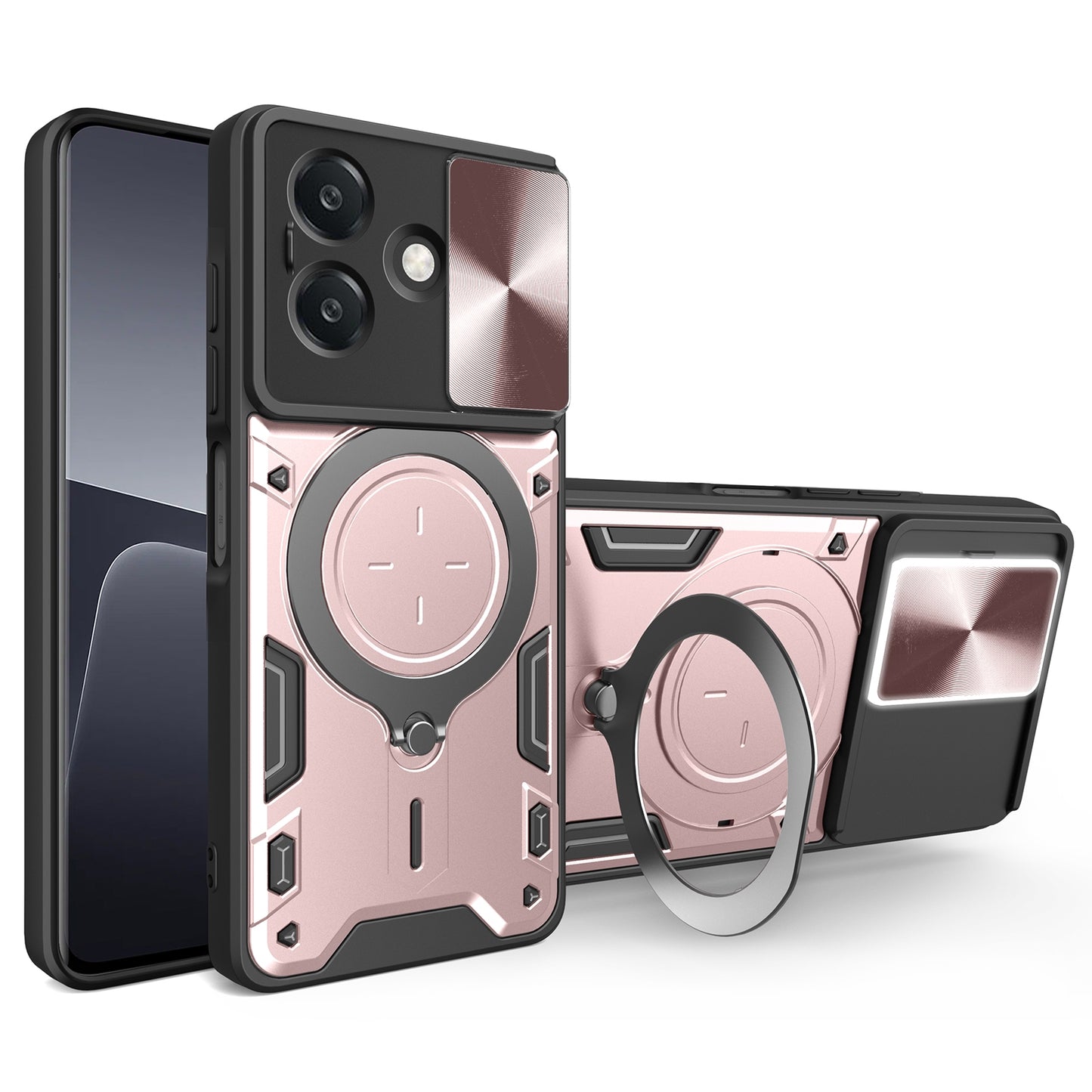 OPPO A3x 5G India Magnetic Holder CD Texture Sliding Camshield Phone Case, TPU PC Shockproof Cover