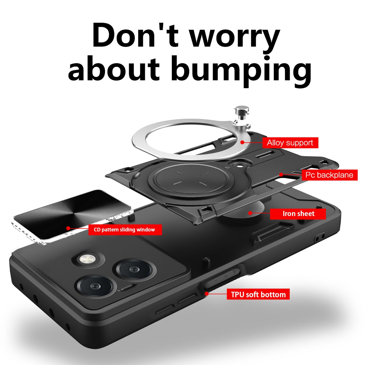 OPPO A3x 5G India Magnetic Holder CD Texture Sliding Camshield Phone Case, TPU PC Shockproof Cover