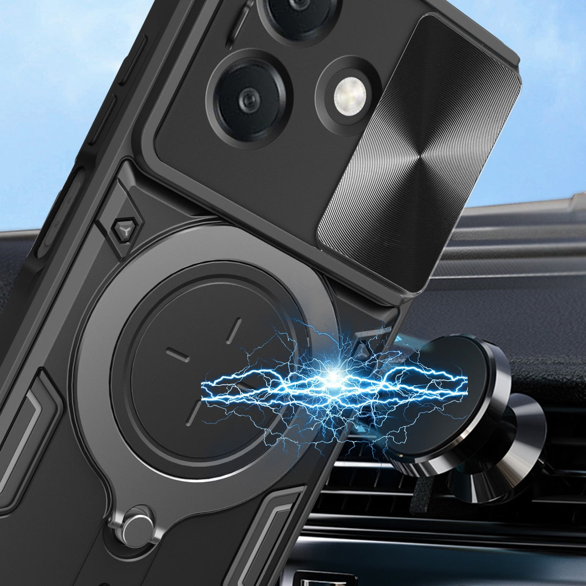 OPPO A3x 5G India Magnetic Holder CD Texture Sliding Camshield Phone Case, TPU PC Shockproof Cover