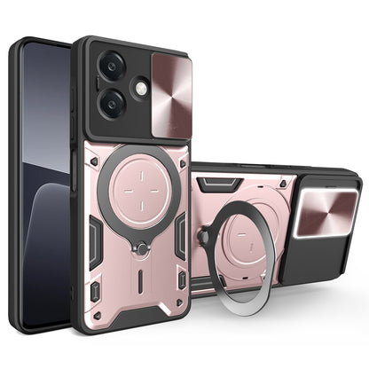 OPPO A3x 4G Magnetic Holder CD Texture Sliding Camshield Phone Case, TPU PC Shockproof Cover