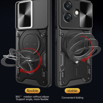 OPPO A3x 5G India Magnetic Holder CD Texture Sliding Camshield Phone Case, TPU PC Shockproof Cover
