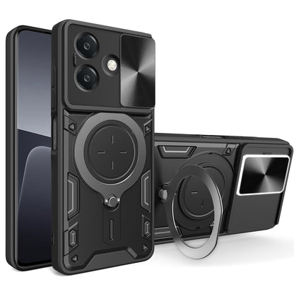 OPPO A3x 4G Magnetic Holder CD Texture Sliding Camshield Phone Case, TPU PC Shockproof Cover