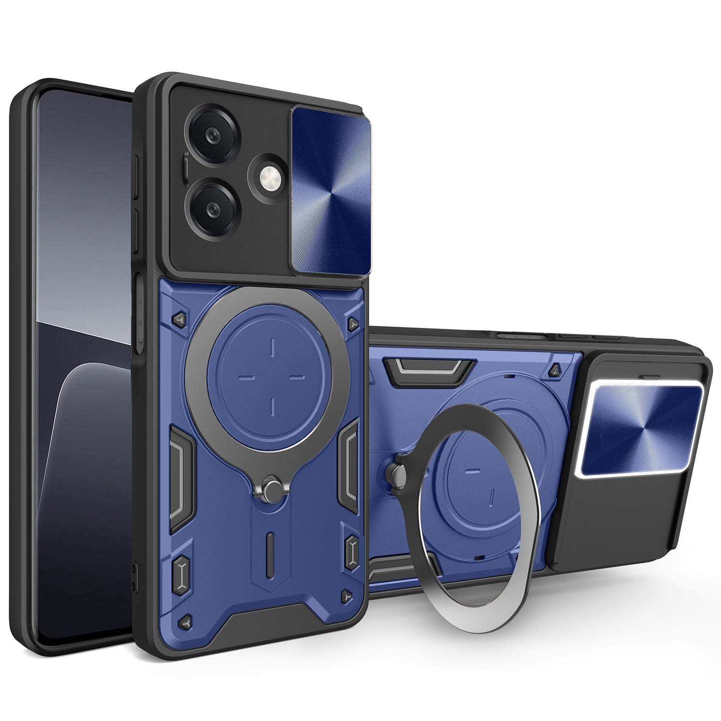 OPPO A3x 5G India Magnetic Holder CD Texture Sliding Camshield Phone Case, TPU PC Shockproof Cover