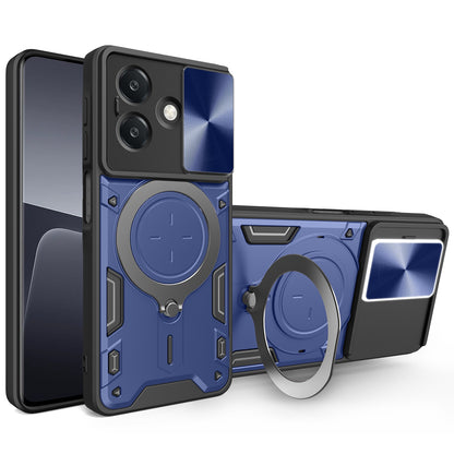 OPPO A3x 5G India Magnetic Holder CD Texture Sliding Camshield Phone Case, TPU PC Shockproof Cover