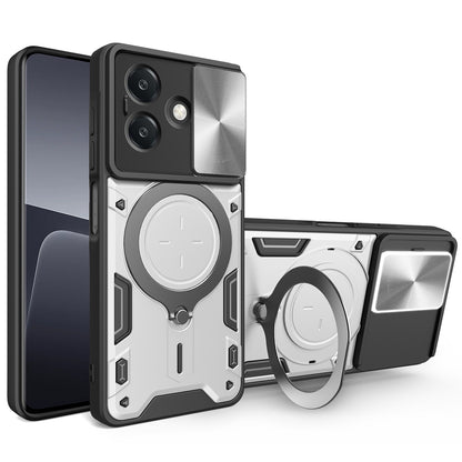 OPPO A3x 5G India Magnetic Holder CD Texture Sliding Camshield Phone Case, TPU PC Shockproof Cover