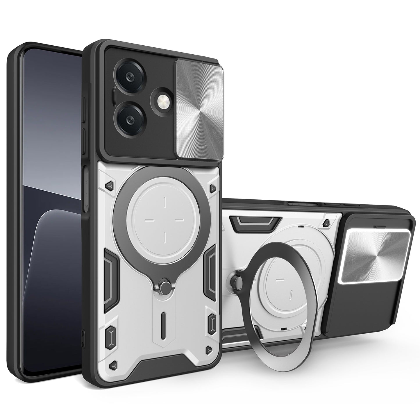 OPPO A3x 4G Magnetic Holder CD Texture Sliding Camshield Phone Case, TPU PC Shockproof Cover