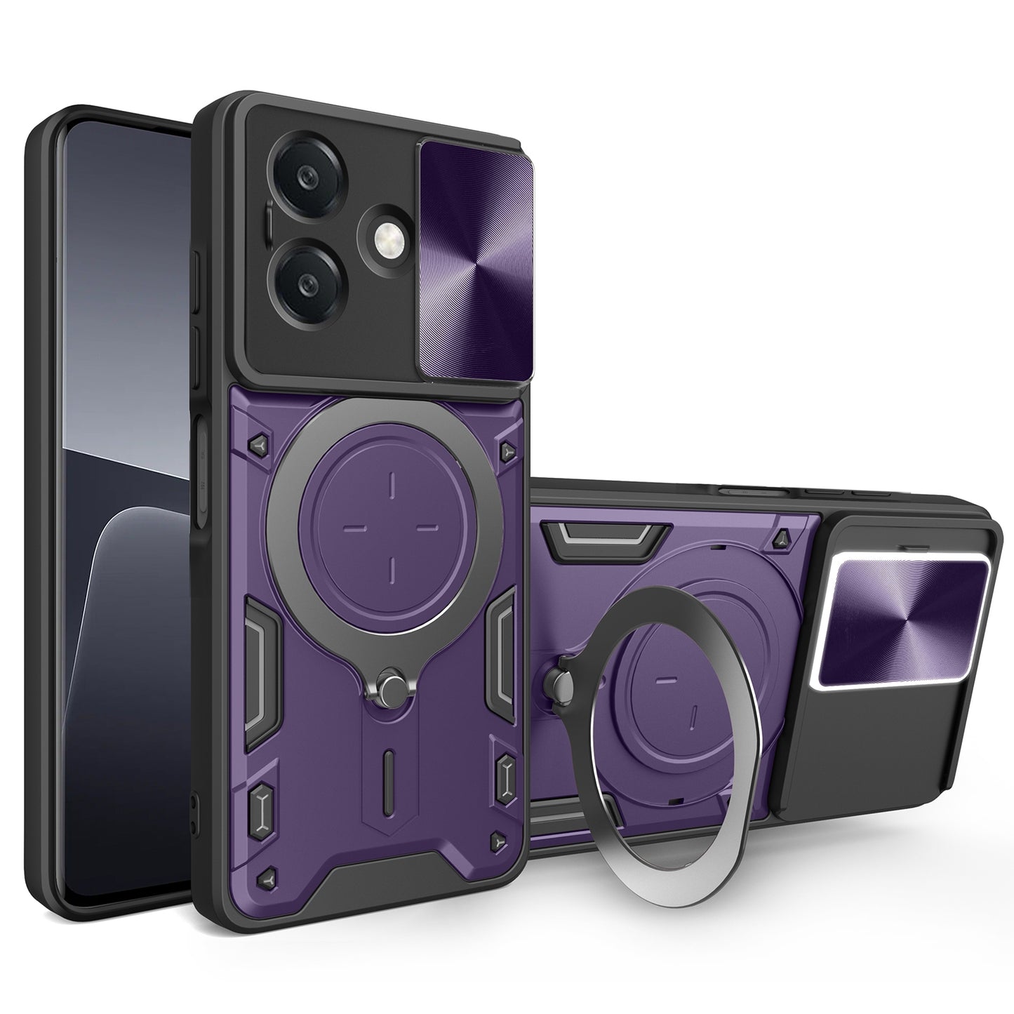 OPPO A3x 4G Magnetic Holder CD Texture Sliding Camshield Phone Case, TPU PC Shockproof Cover
