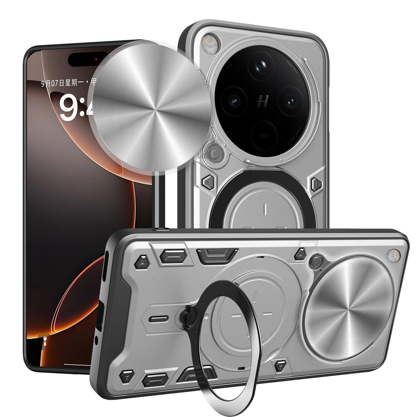 OPPO Find X8 Magnetic Holder CD Texture Sliding Camshield Phone Case, TPU PC Shockproof Cover