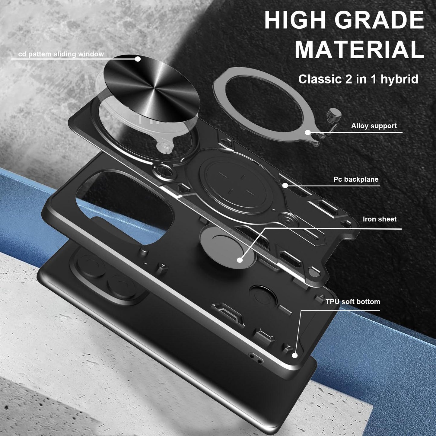 OPPO Find X8 Pro Magnetic Holder CD Texture Sliding Camshield Phone Case, TPU PC Shockproof Cover