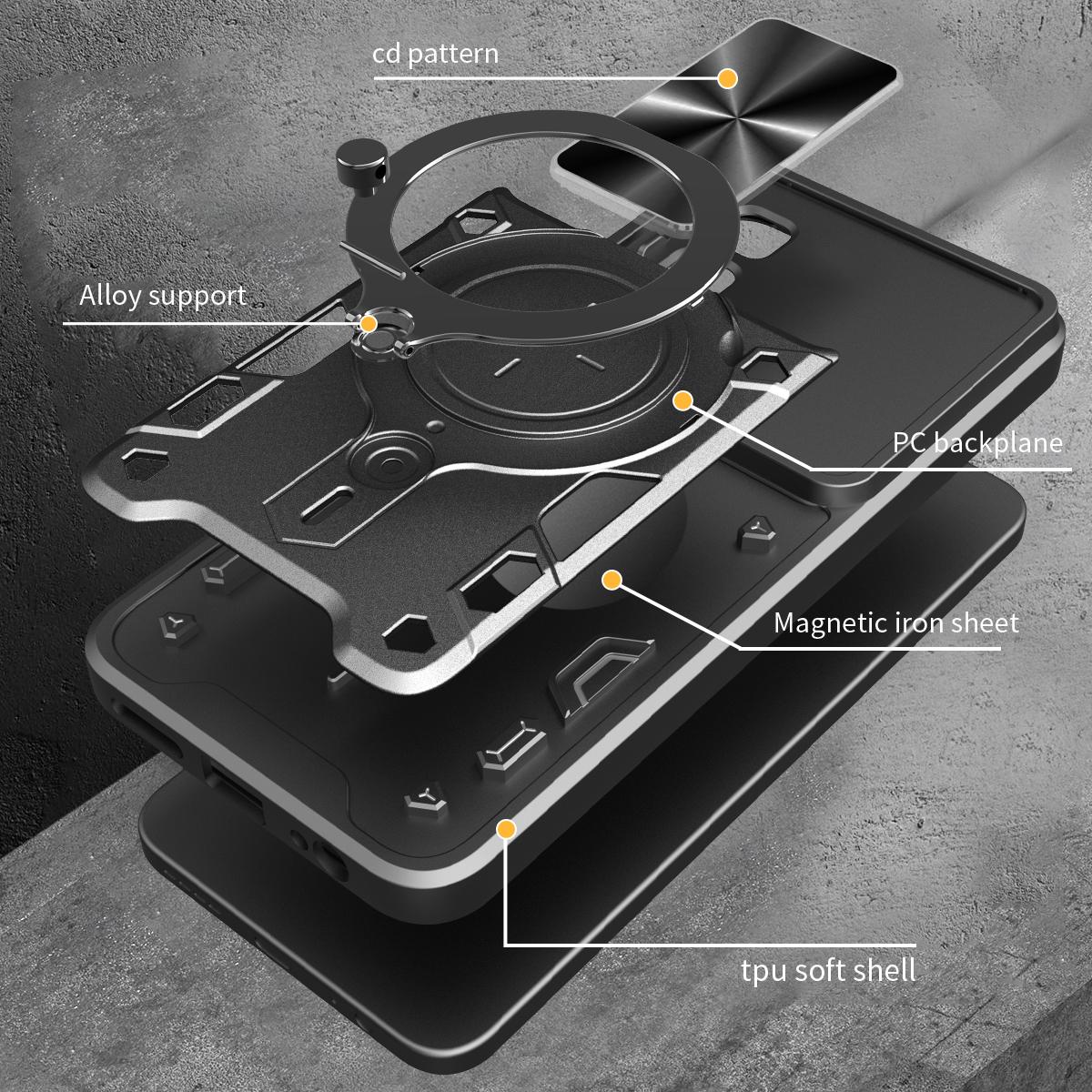 OPPO A3 Pro 5G India Magnetic Holder CD Texture Sliding Camshield Phone Case, TPU PC Shockproof Cover