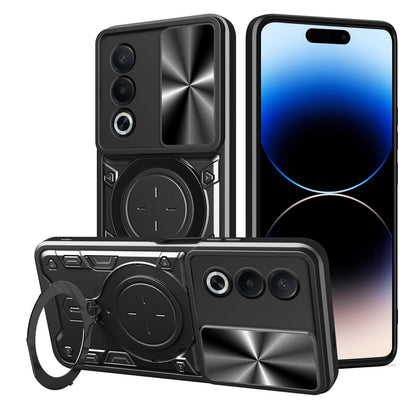 OPPO A3 Pro 5G India Magnetic Holder CD Texture Sliding Camshield Phone Case, TPU PC Shockproof Cover